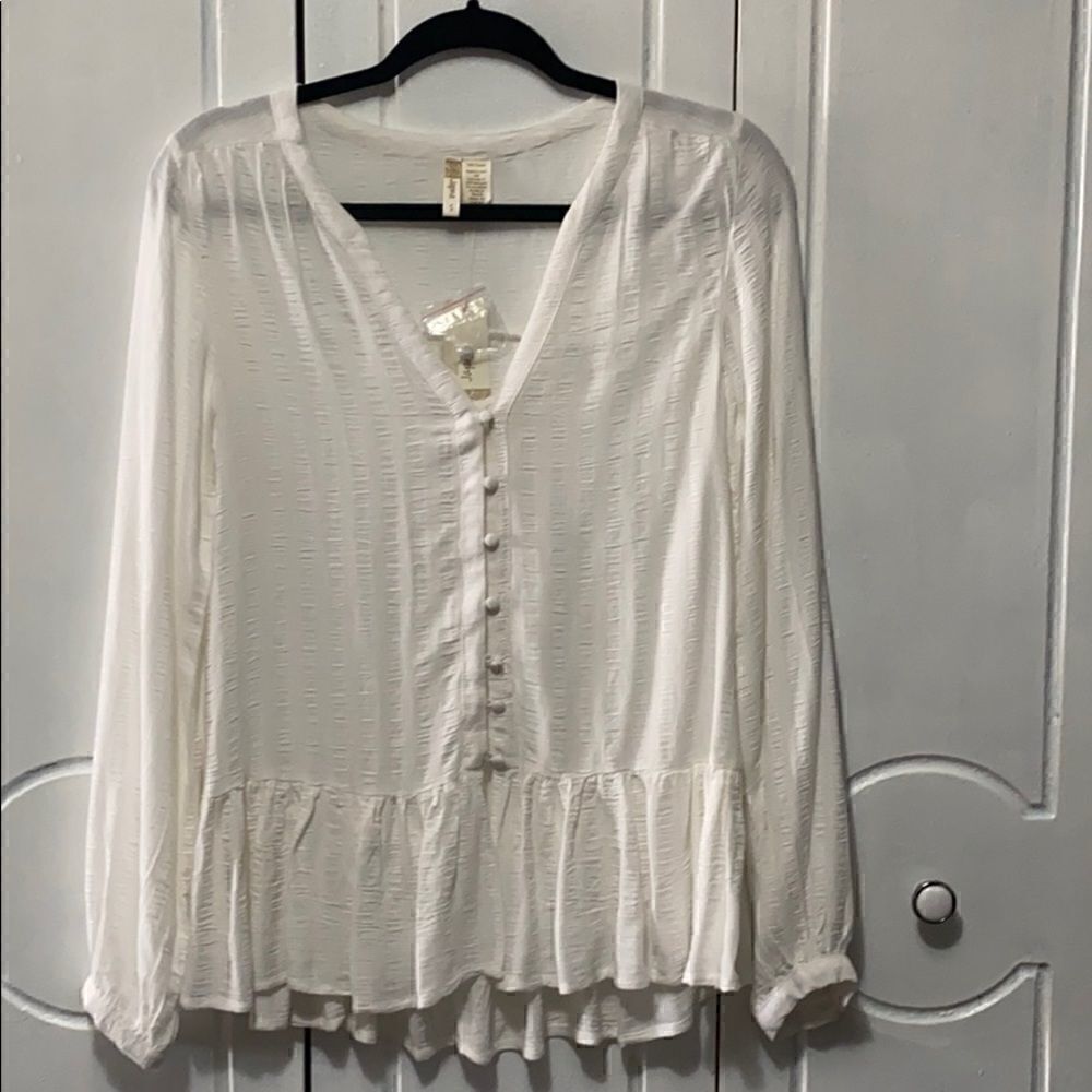 NWT Japna cream button front ruffled hem tunic S
